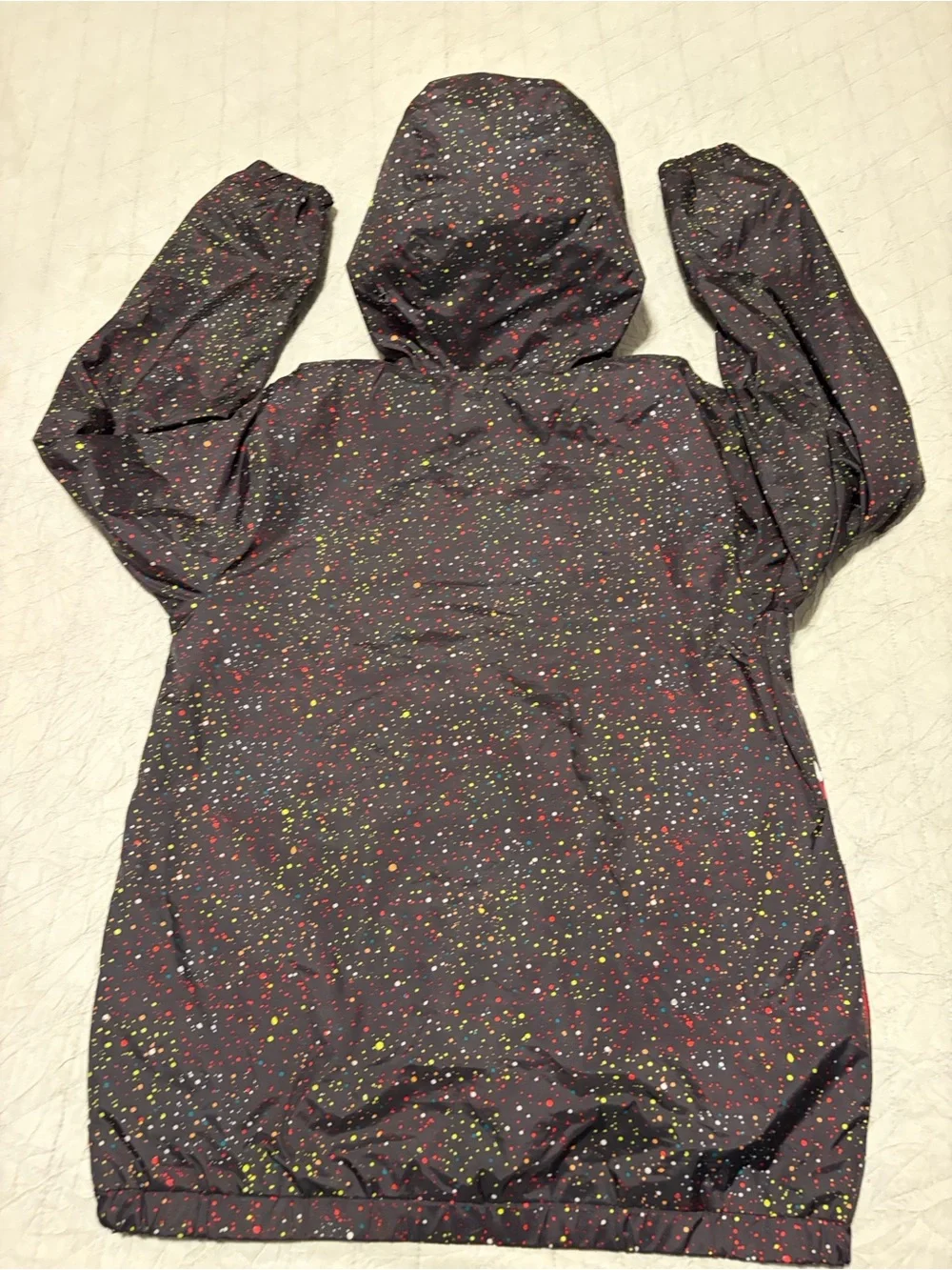 Jordan Black Hooded Raincoat with Red Lining and Multicolor Speckle